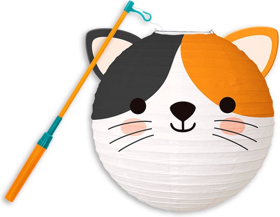 LUQ - Kat - Lampion - Sint Maarten - Lampionstokje - Met Lichtje - Dieren - TrekLampion - Papier - Kind - 1 Stuk van LUQ