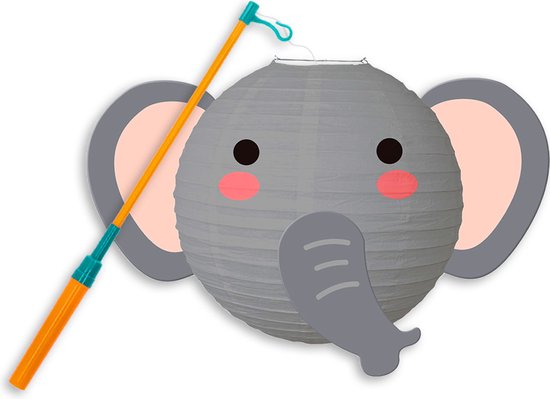 LUQ - Olifant - Lampion - Sint Maarten - Lampionstokje - Met Lichtje - Dieren - TrekLampion - Papier - Kind - 1 Stuk van LUQ