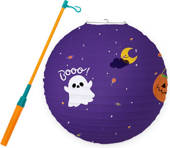 LUQ - Spook - Halloween - Lampion - Met Lichtje - Lampionstokje - Treklampion - Papier - Sint Maarten - Kind - 1 Stuk