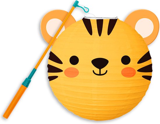 LUQ - Tijger - Lampion - Sint Maarten - Lampionstokje - Met Lichtje - Dieren - TrekLampion - Papier - Kind - Geel - 1 Stuk van LUQ