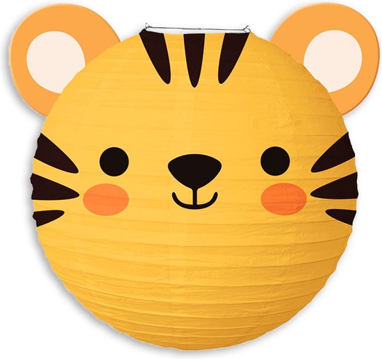 LUQ - Tijger - Lampion - Sint Maarten - Lampionstokje - Zonder - Lichtje - Dieren - TrekLampion - Papier - Kind - Geel - 1 Stuk