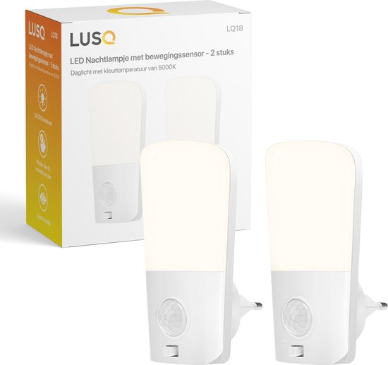 LUSQ® - LED Nachtlampje met bewegingssensor in Stopcontact voor Kinderen en Volwassenen- - 2 stuks - Nachtlampjes met Bewegingssensor - Nacht Lamp met Dag en Nacht Sensor -