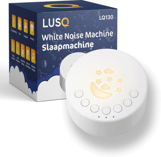 LUSQ® - White Noise Machine Baby met Nachtlampje - 18 Geluiden - Witte Ruis & Kleurrijk Licht - Slaapmachine met Timer en USB-C Oplaadbaar - Nachtlampje voor Kinderen met Witte Ruis van LUSQ®