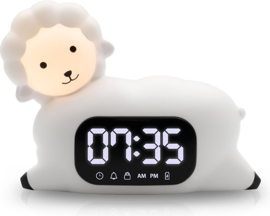 LUVION® Schaap Slaaptrainer - Kinderwekker - Slaapwekker - Met nachtlamp functie en wekker timer - Slaaphulp voor kinderen vanaf de peuter leeftijd - Ook leuk als nachtlampje voor baby's van LUVION