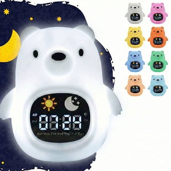 Luvonic® - Slaaptrainer - Kinderwekker - Nachtlamp en Wekker - Kindvriendelijke Slaapwekker - Slaaptrainer met Led en Geluid - White Noise - 8 Verschillende Kleuren - Kind/Peuter/Kleuter - Beer van Luvonic