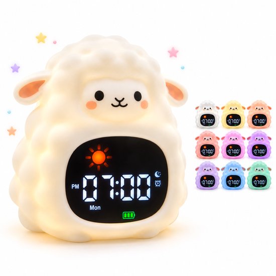 Luvonic® Slaaptrainer Schaap - Kinderwekker met Nachtlampje en Slaapgeluiden - Kindvriendelijke Slaapwekker - Slaaptrainer met Led en Geluid - White Noise - 8 Verschillende Kleuren - Kind/Peuter/Kleuter van Luvonic