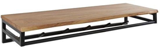 Luxe Kapstok Hangend 6 Haken - Wandkapstok Muur - Kapstokhaak 6x - Kapstokken Industrieel Staand - Wandkapstok met Hoedenplank Hout & Zwart Metaal Landelijk - Wandkapstok met Plank (100 cm x 35 cm x 17 cm)