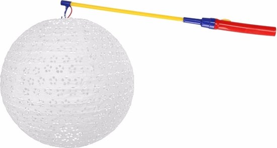 Luxe witte lampion 35 cm met lampionstokje - Sint Maarten lampionnen van Shoppartners