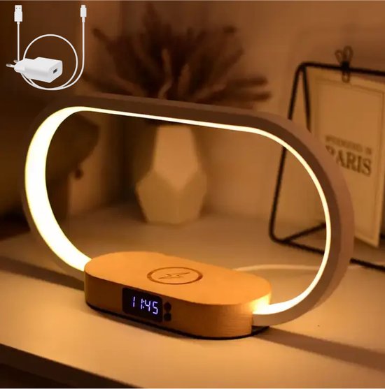 Luxuriq® Slaapkamer lamp - Nachtkastje lamp - Tafellamp Slaapkamer - Nachtlampje - Draadloze oplader - Digitale klok - Dimbaar - Sfeerverlichting - EU stekker van Luxuriq