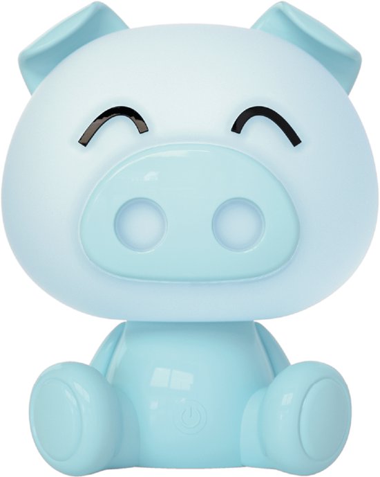 Luxus Nachtlamp Kinderkamer Piggy - Blauw - Nachtlampje baby - Voor kinderen - Slaapkamer - 7 kleuren licht - RGB - Bluetooth speaker - Draadloos - Oplaadbaar van Merkloos