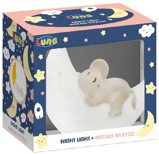 Maan & Olifant Nachtlamp - Nachtlicht 15,5×6,8×13,5 cm - Met 4 Kleuren - Kindvriendelijk van Lyesa