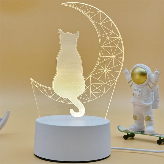 Maankat USB 3D Mini Nachtlampje, Batterijgevoed, Touch + Afstandsbediening, 16 Kleuren (Batterij Beschikbaar), LED Nachtlampje, Slaapkamerdecoratie, Leuk Cadeau voor de Vakantie