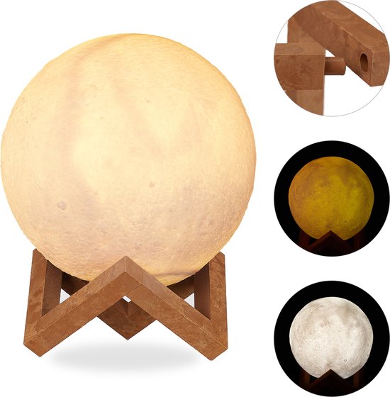 maanlamp 3d - 15 cm - 2 kleuren - dimbaar - touch - draadloos - kinderen - nachtlamp
