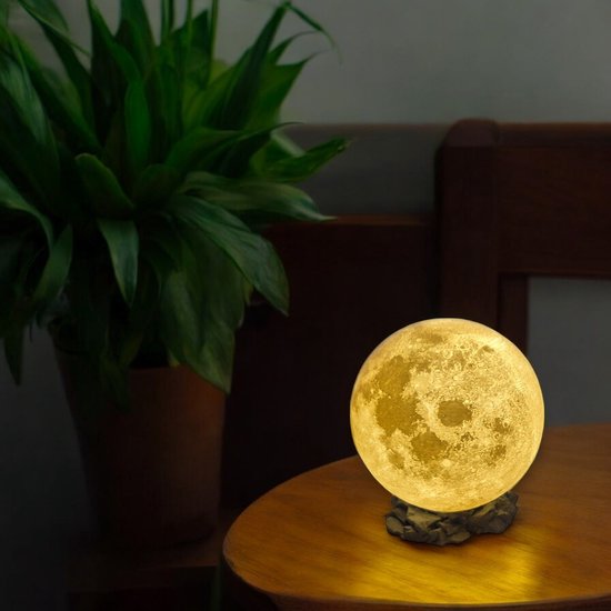Maanlamp met voet Ø15 cm - USB LED lamp - Nachtlamp - Sfeerverlichting - 3D print - Flevo Print van Merkloos