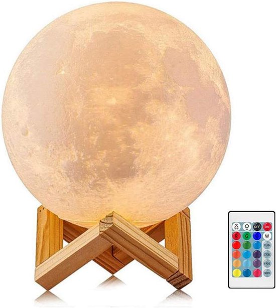 Maanlamp Tafellamp - Decoratieve Nachtlamp - Sfeerverlichting Kamer - 16 Kleuren Afstandsbediening - 24CM Diameter - Wit van Merkloos