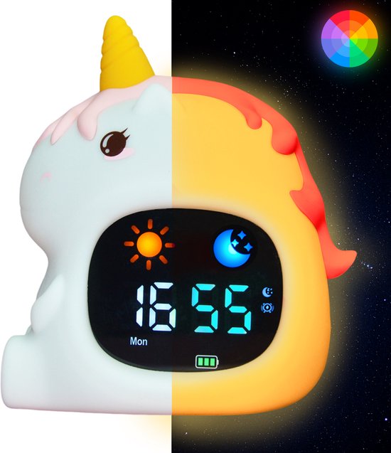 Maness® Unicorn Slaaptrainer - Kinderwekker - Slaapwekker - Met nachtlamp functie en wekker timer - Slaaphulp voor kinderen vanaf de peuter leeftijd - Ook leuk als nachtlampje voor baby's van Merkloos