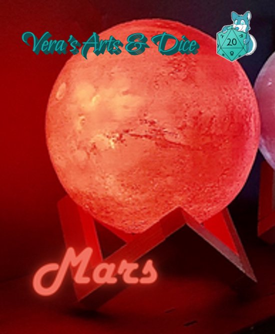 Mars Lamp | Vera's Arts & Dice | 16 Verschillende Kleuren | Planeet Lampen | LED Lamp | Oplaadbaar Dimbaar Stroboscoop Effect Mogelijk Aanraak Gevoelig Afstandsbediening | 3D Print Handmade | Lampen Verlichting Sfeerverlichting | Slaapkamer Woonkamer van Vera's Arts & Dice