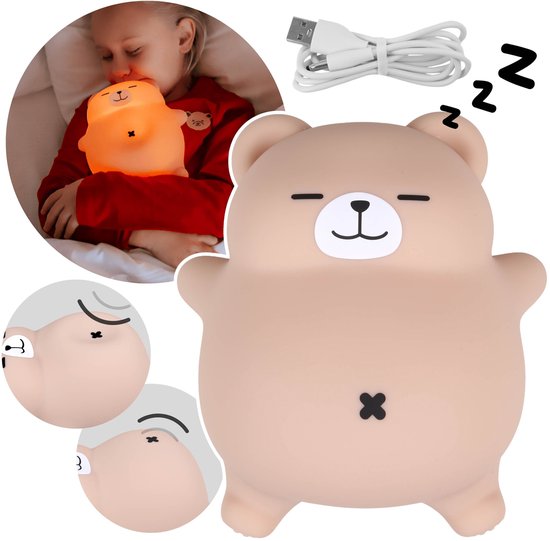 Mary's Ademende LED-nachtlampje, Snurkende Beer, zacht, voor de kinderkamer, USB-regelbare verlichting, siliconen van Merkloos