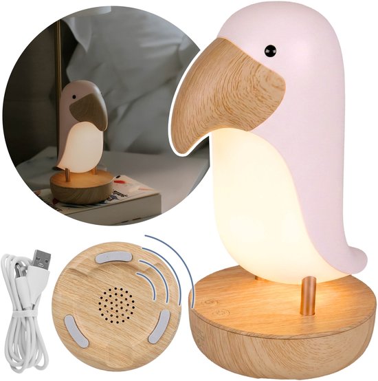 Mary's LED-nachtlampje roze toekan, lamp voor in de kamer met Bluetooth-luidspreker, USB warm licht van Merkloos