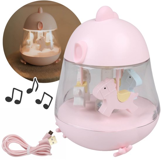 Mary's Roze muziekdoosje met LED-nachtlampje, lampje voor kinderkamer, USB warm RGB-licht van sarcia.eu