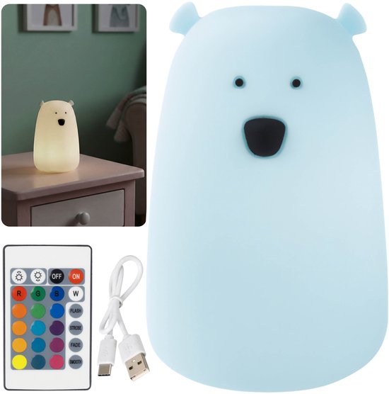 Mary’s Siliconen LED-nachtlampje, grote beer, om in slaap te vallen, met afstandsbediening, voor in de kamer, USB warm RGB-licht van sarcia.eu