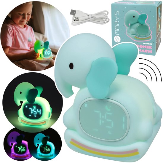 Mary's Siliconen LED-nachtlampje met wekker, schommelolifant, zacht lampje voor de kinderkamer, USB RGB-lampje van Mary's