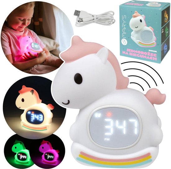Mary's Siliconen LED-nachtlampje met wekker, Unicorn rocking horse, zacht, voor de kinderkamer, USB RGB-lampje van Merkloos