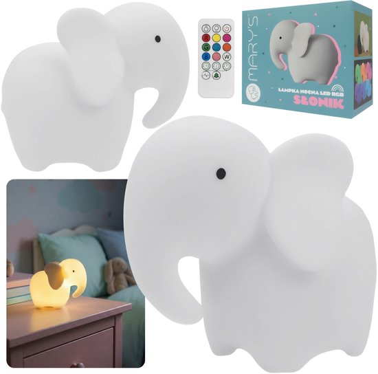 Mary's Siliconen nachtlampje olifant, lampje met afstandsbediening voor de kinderkamer, USB warm RGB-licht van Mary's