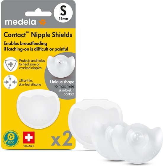Medela Contact Tepelhoedjes - Bij problemen met aanleggen bij borstvoeding, voor platte of ingetrokken tepels - Maat S - 16 mm - 2 stuks van Medela