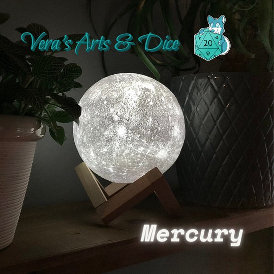 Mercurius Lamp | Vera's Arts & Dice | 16 Verschillende Kleuren | Planeet Lampen | LED Lamp | Oplaadbaar Dimbaar Stroboscoop Effect Mogelijk Aanraak Gevoelig Afstandsbediening | 3D Print Handmade | Lampen Sfeerverlichting | Slaapkamer Woonkamer van Merkloos