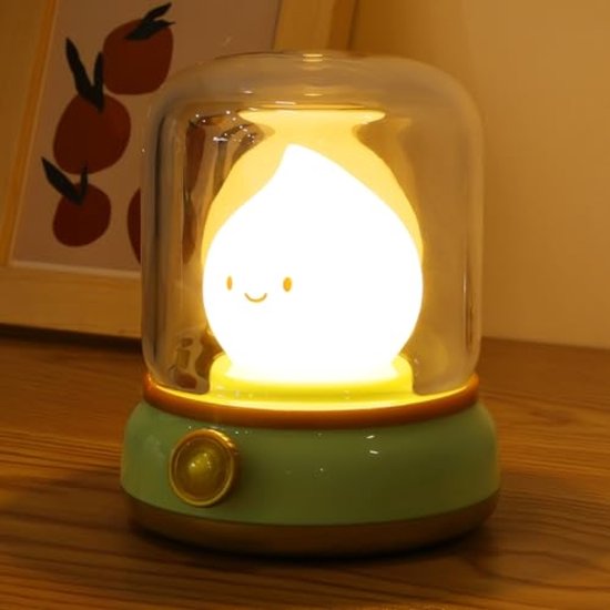 merkloos Oplaadbare Retro Nachtlicht - Groene Flikkerende Vlam, Dimbare LED, Timer, Veilig