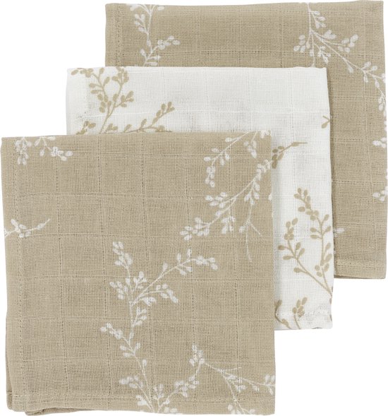 Meyco Baby Branches monddoekjes - 3-pack - hydrofiel - sand - 30x30cm van Meyco