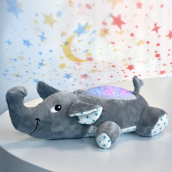 MikaMax Stars Elephant - Ster Olifant Projector - Rustgevende sterrenhemel met 13 liedjes - 30 x 21 x 11 cm - Kalmerende Nachtlamp voor baby's - Projector Baby - Sterren Projector van MikaMax