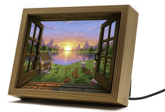 Minecraft Inspired Sunrise – 22×17 cm – Nachtlamp met pixelkunst – Dimbaar – USB powered – Kinder slaap en woonkamer – Gaming Decorstuk van Gingko
