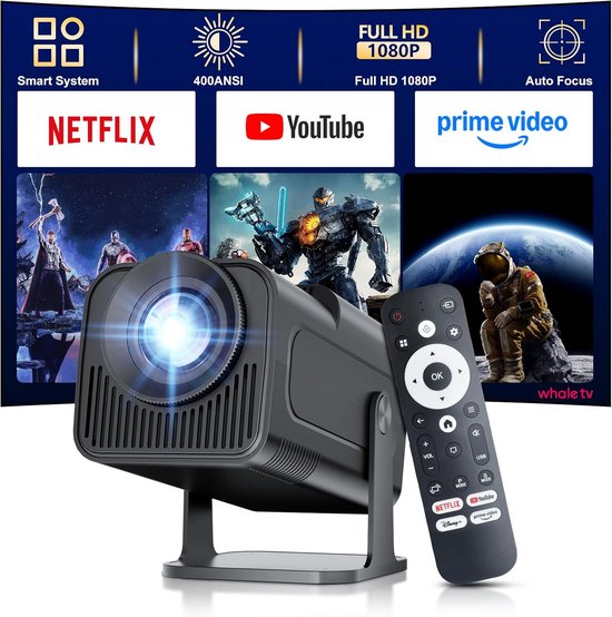 Mini Beamer - Smart Projector - Thuisbioscoop Creëren - Automatische Keystone - 1080p Resolutie - Zwart