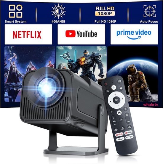 Mini Beamer - Smart Projector - Thuisbioscoop Maken - Automatische Keystone - 1080p Resolutie - Zwart