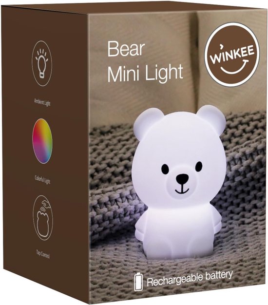 Mini Nachtlampje Beer - Slaapkamer Lampje - Kind Veilige Sfeer - Touch Bediening - 7x7x9 cm - Wit