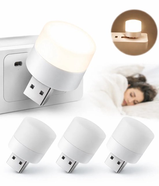 Mini USB Nachtlampje - 3 Stuks - Koud Wit (6000–6500K) - USB Leeslamp - Computerlamp - Draagbaar & Energiezuinig van Merkloos