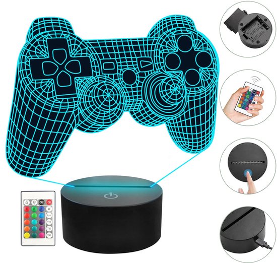 MIVRAY Tafellampen - LED Game Controller Lamp - 3D Nachtlampje - Gaming Decor Lamp - 16 Kleuren Met Afstandsbediening