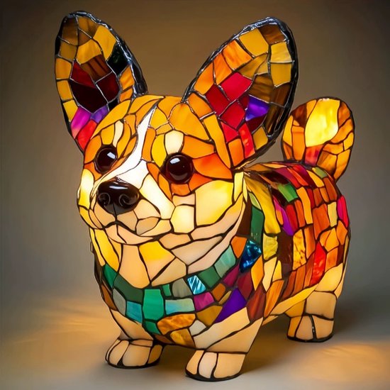 Mmgoqqt 1 Stuks - Corgi Nachlamp Kunstzinnig Dierenbeeld - LED Verlichting Resin Standbeeld - Staande Corgi