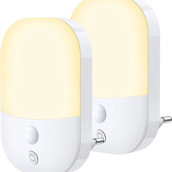 Mmgoqqt 2 Stuks LED Nachtlampje Met Lichtsensor Stopcontact Nachtverlichting Wit - 5 Helderheidsniveaus Automatische Aan-Uit Schakelaar Energiezuinig van Mmgoqqt