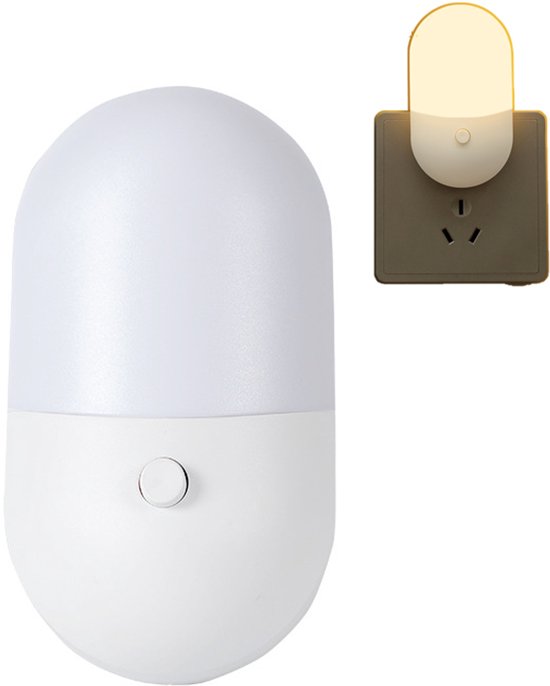 Mmgoqqt - Nachtlamp - Wit Model - Warm Wit/Wit Licht - Plug-And-Play - Oogvriendelijk - 220V - 1 LED Lampje - Knopbediening van Mmgoqqt