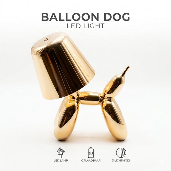 Moderne Ballon Hond Tafellamp - Oplaadbare LED Design Nachtlamp - Goud van Merkloos
