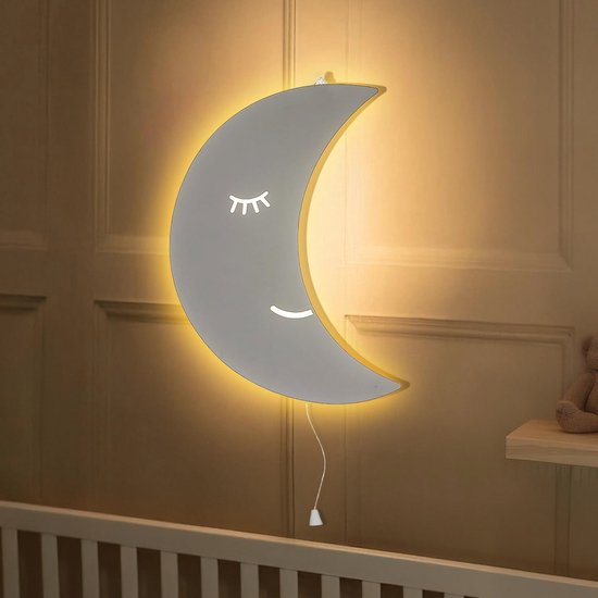 Moderne led-nachtlamp van hout voor kinderkamer – Batterij-aangedreven wanddecoratie en cadeau-idee van Merkloos
