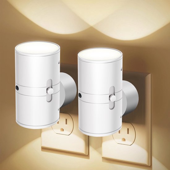 Moderne LED Nachtlampen 2-Pack - Wandcontactdoos Montage - Warm Wit Licht - 0-100 Lumen Dimbaar - Bewegingssensor - Voor Slaapkamer en Gang - Eenvoudige Installatie - Energiezuinig - Wit van FlinQ