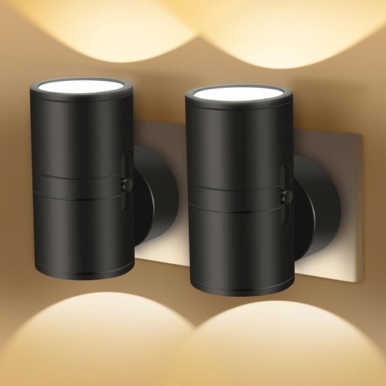 Moderne LED Nachtlampen 2-Pack - Wandcontactdoos Montage - Warm Wit Licht - 0-100 Lumen Dimbaar - Bewegingssensor - Voor Slaapkamer en Gang - Eenvoudige Installatie - Energiezuinig - Zwart van Léhof