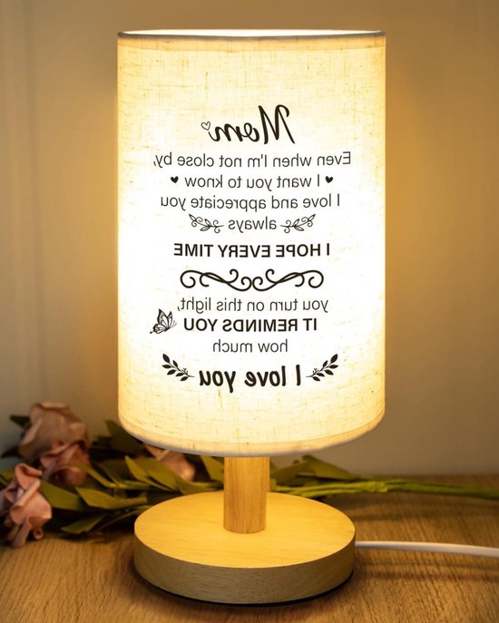 Moeder lamp - Cadeau voor mama - Woondecoratie verlichting - Warme spreuken - 10 x 23 cm - Beige