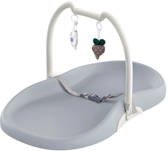 Mogi Products - Ergonomisch Aankleedkussen met Speelboog - Waskussen met Veiligheidsgordel - Aankleedmat Baby - Grijs/Wit