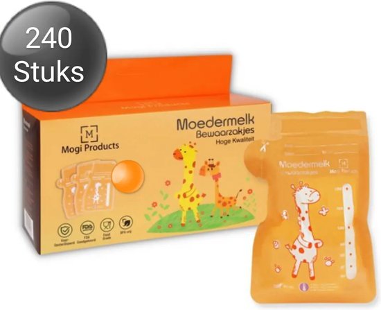 Mogi Products-Moedermelk Bewaarzakjes - 240 Stuks - Met Schenktuit - Borstvoeding Bewaarzakjes - Lekvrij - Koelkast en Vriezer - BPA vrij - 200 ml van Mogi Products