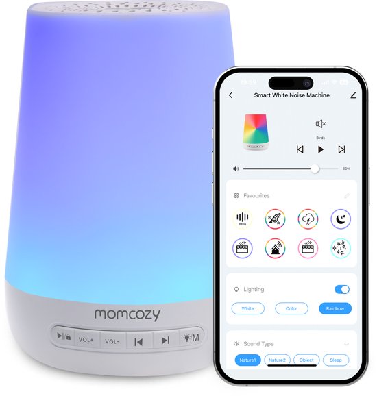 Momcozy White Noise Baby Slaapmachine - Nachtlicht - App-bediening - Muziek functie - Wit van Momcozy